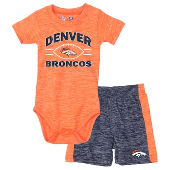 Infant Wes & Willy Orange/Navy Denver Broncos Cloudy Yard Hopper Bodysuit & Shorts Set