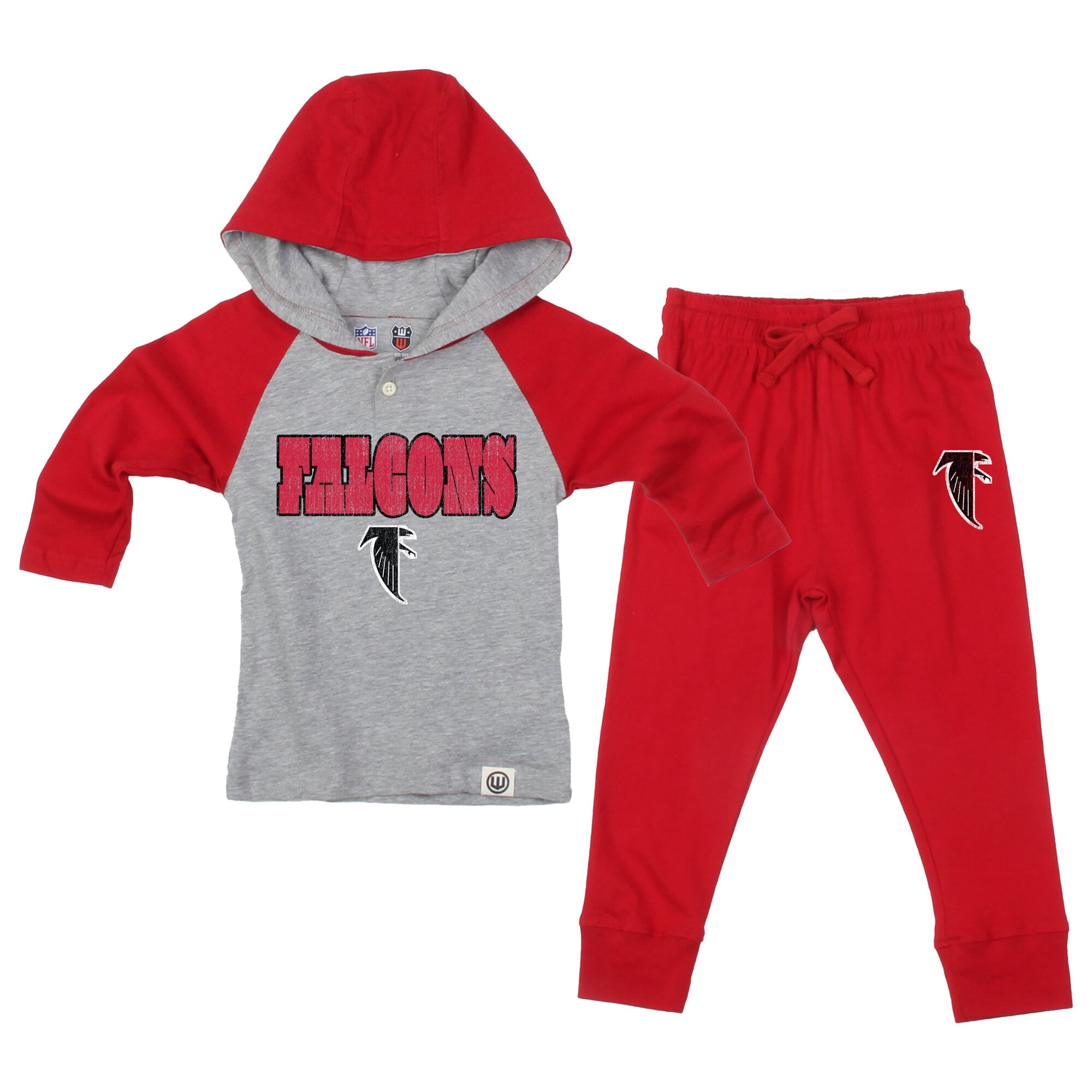 Toddler Wes & Willy Heather Gray/Red Atlanta Falcons Henley Hoodie & Sweatpants Set