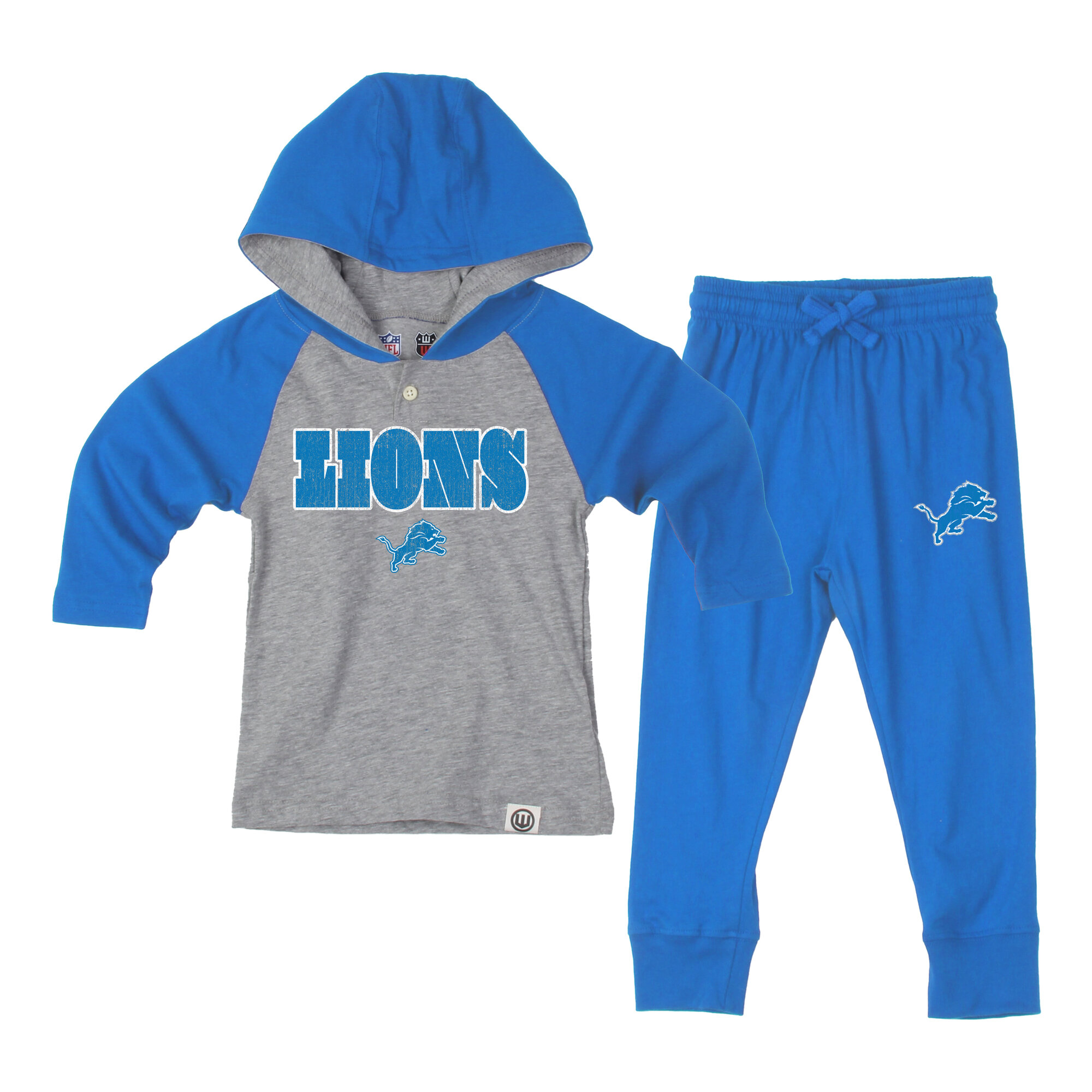 Toddler Wes & Willy Heather Gray/Blue Detroit Lions Henley Hoodie & Sweatpants Set