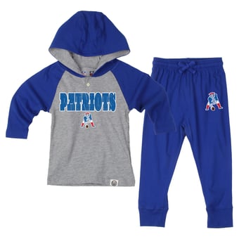 Toddler Wes & Willy Heather Gray/Royal New England Patriots Henley Hoodie & Sweatpants Set