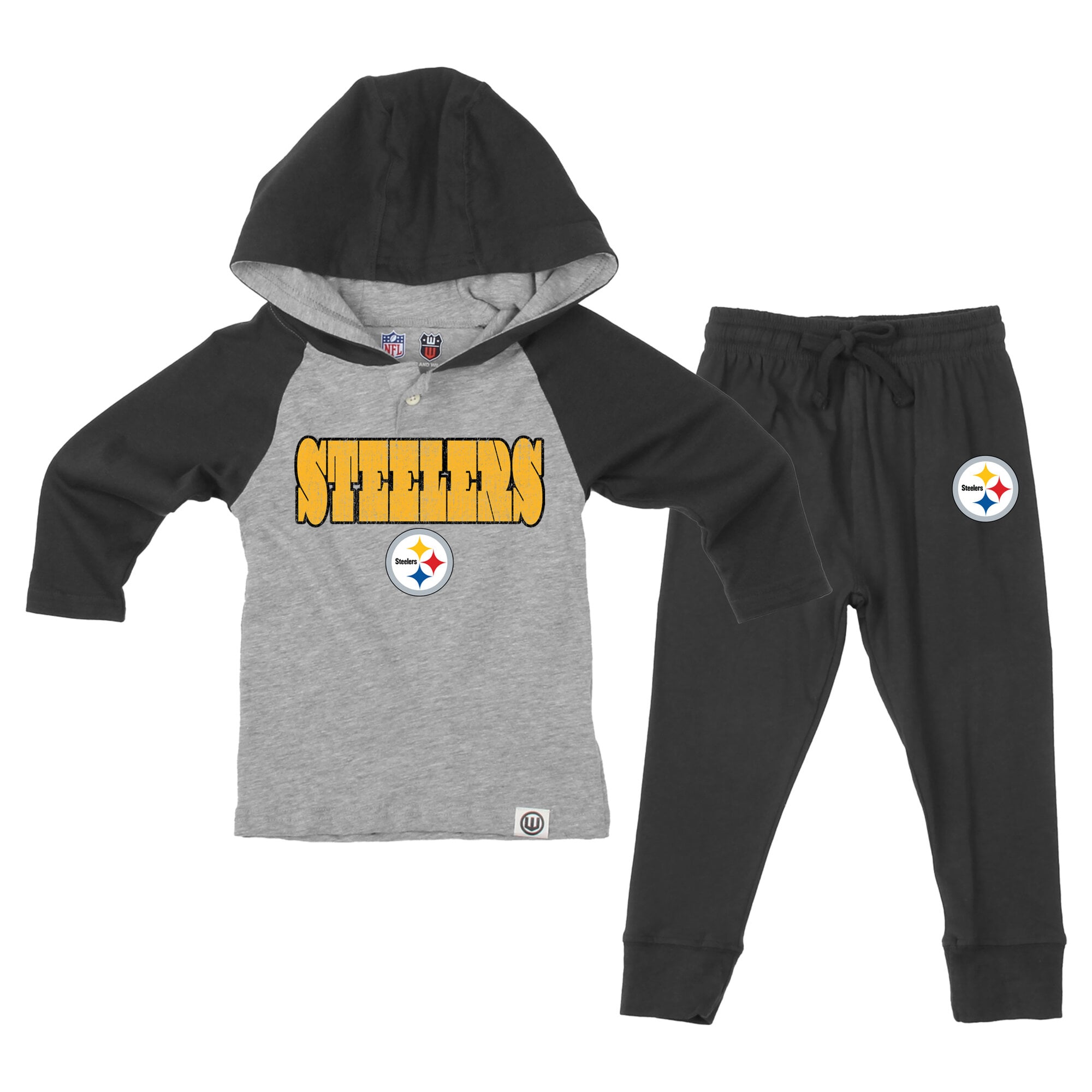 Toddler Wes & Willy Heather Gray/Black Pittsburgh Steelers Henley Hoodie & Sweatpants Set