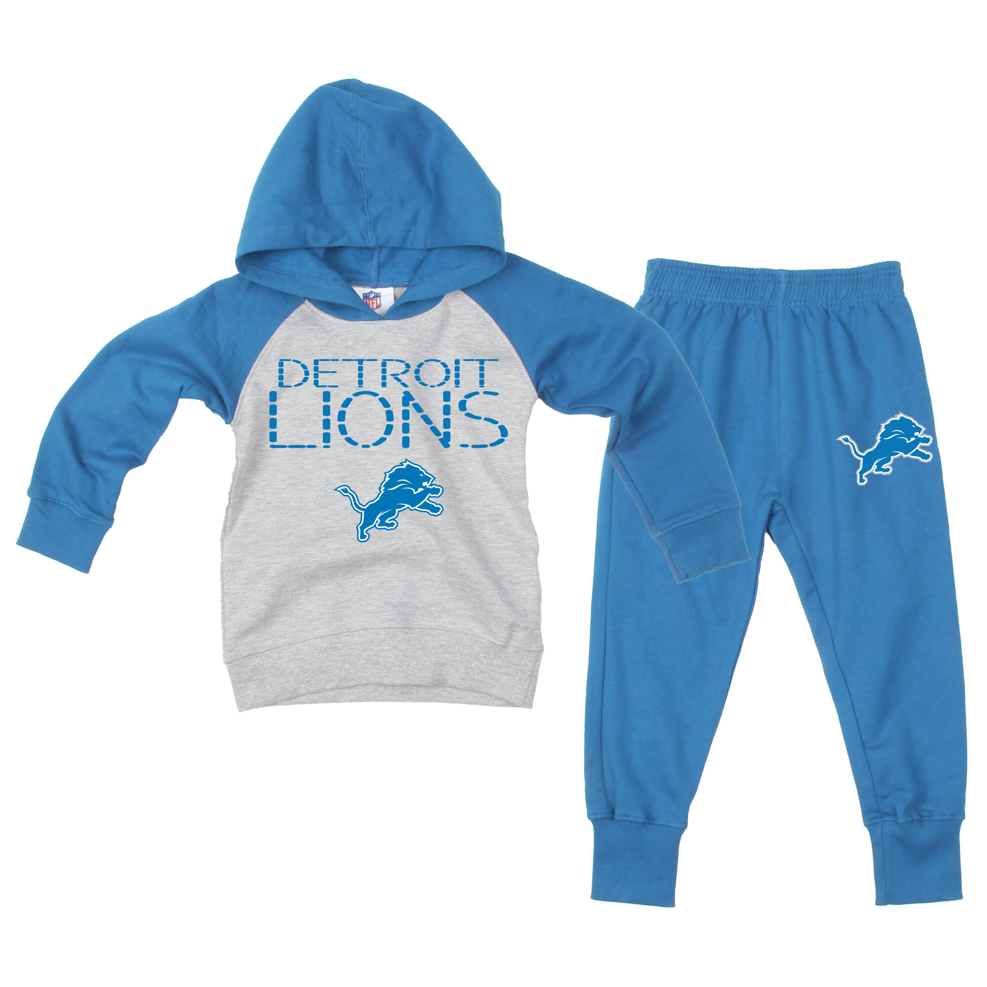Toddler Wes & Willy Gray/Blue Detroit Lions Raglan Hoodie & Sweatpants Set