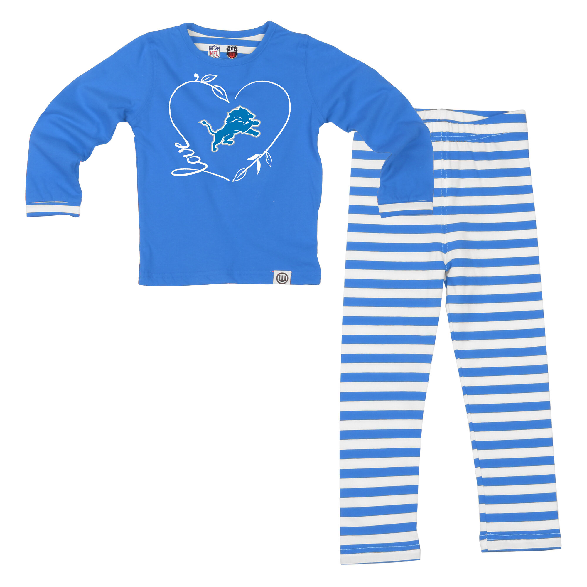 Girls Toddler Wes & Willy  Blue Detroit Lions Heart and Stripe Set