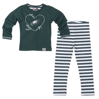 Girls Toddler Wes & Willy  Midnight Green Philadelphia Eagles Heart and Stripe Set