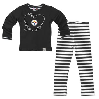 Girls Toddler Wes & Willy  Black Pittsburgh Steelers Heart and Stripe Set