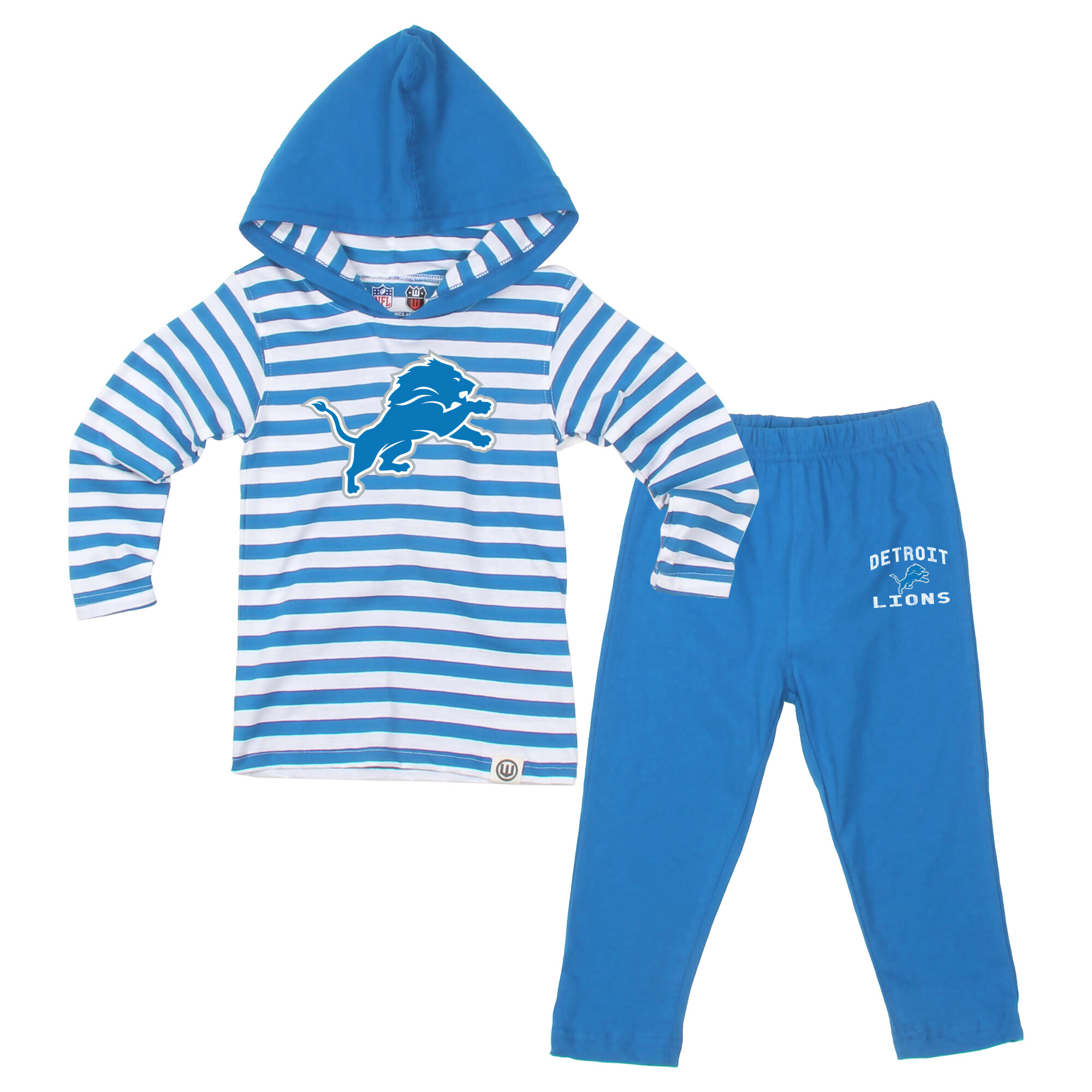 Toddler Wes & Willy Blue Detroit Lions Stripe Hooded Long Sleeve Top and Pant Set