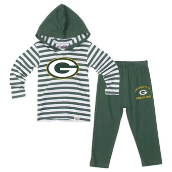 Toddler Wes & Willy  Green Green Bay Packers Stripe Hooded Long Sleeve Top and Pant Set