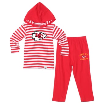 Toddler Wes & Willy  Red Kansas City Chiefs Stripe Hooded Long Sleeve Top and Pant Set