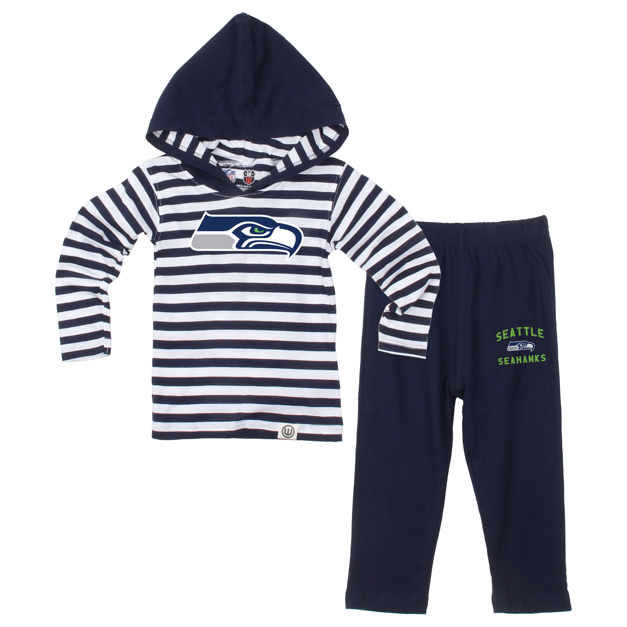 Toddler Wes & Willy  College Navy Seattle Seahawks Stripe Hooded Long Sleeve Top and Pant Set