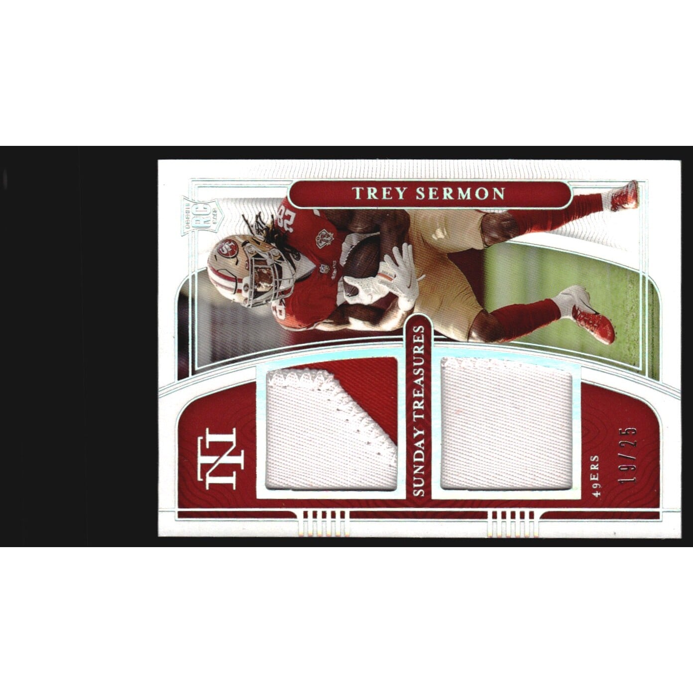2021 Panini National Treasures Sunday Treasures Materials Prime Holo Silver #27 Trey Sermon. rookie card picture