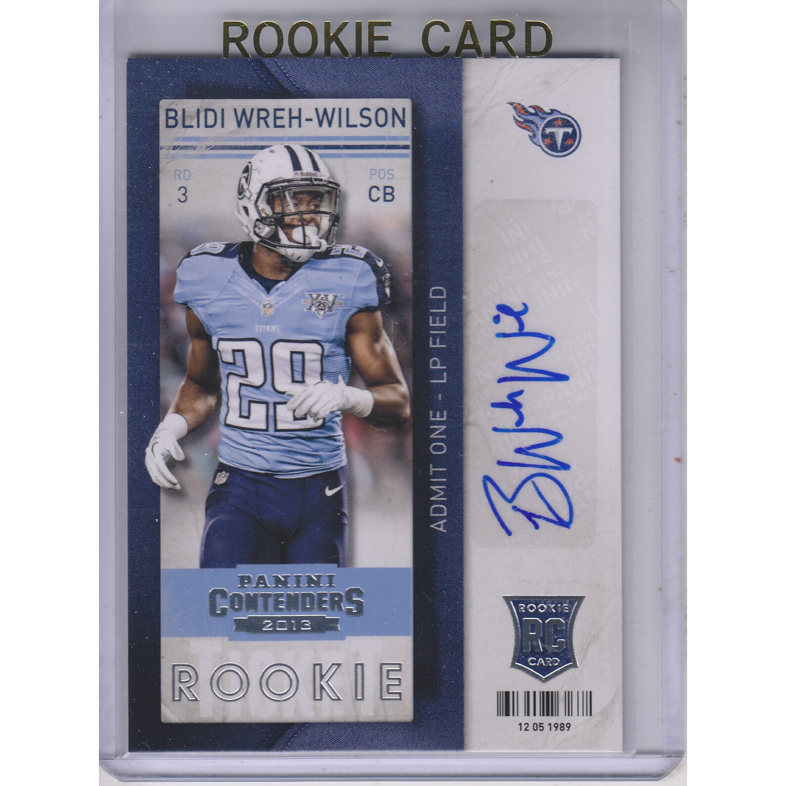 2013 Panini Contenders #113A Blidi Wreh-Wilson AU RC/(hands by hip). rookie card picture