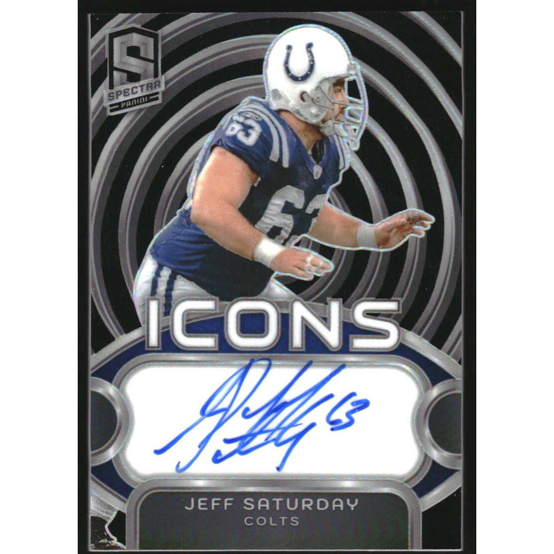 2024 Panini Spectra Icons Autographs #14 Jeff Saturday/149. rookie card picture