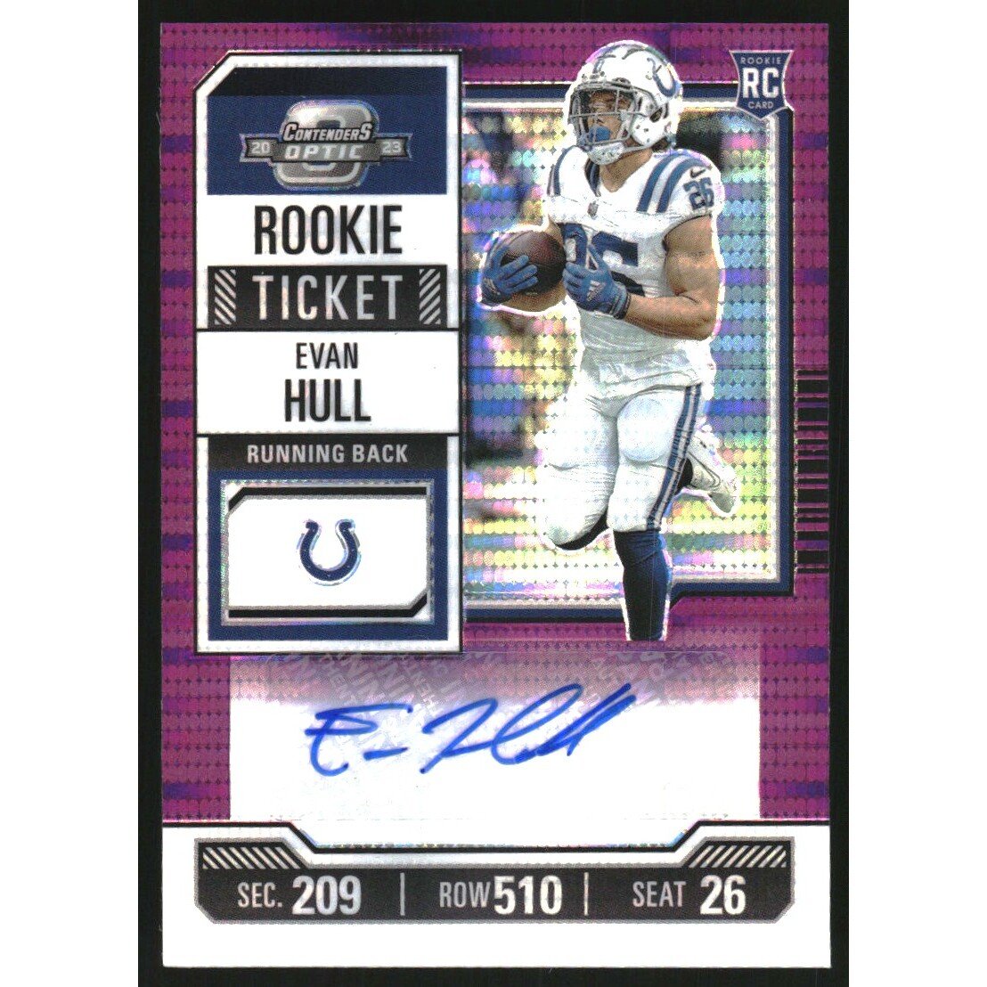 2023 Panini Contenders Optic Purple Pulsar #169 Evan Hull AU. rookie card picture