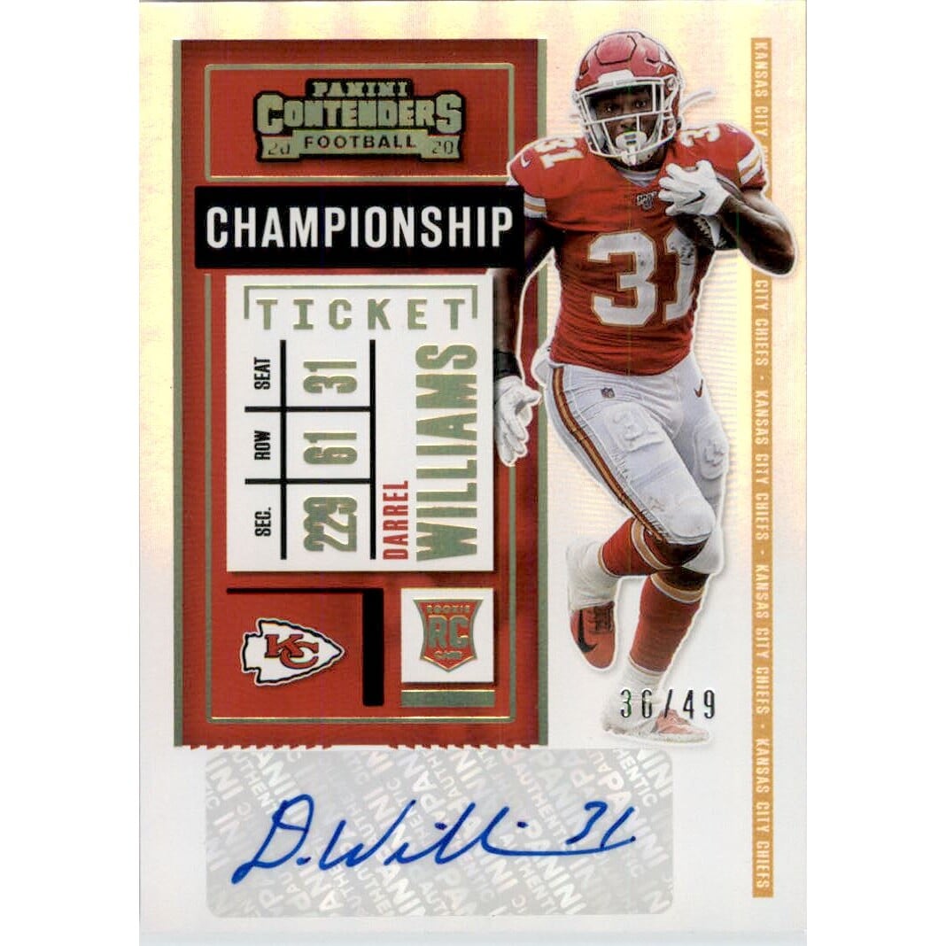 2020 Panini Contenders Championship Ticket #222A Darrel Williams AU/49. rookie card picture