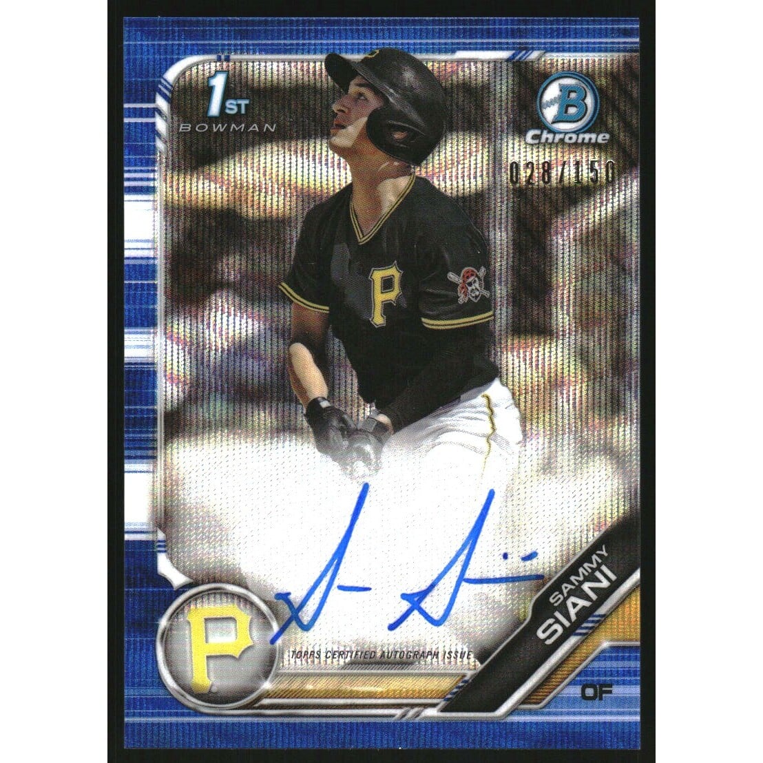 2019 Bowman Chrome Draft Autographs Blue Wave Refractors #CDASS Sammy Siani. rookie card picture