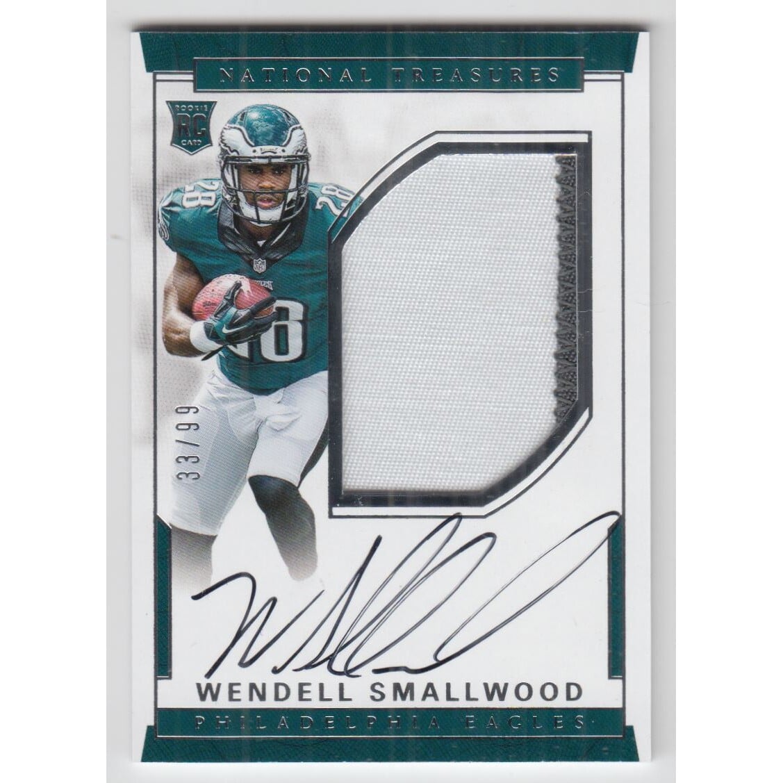 2016 Panini National Treasures #136 Wendell Smallwood JSY AU RC. rookie card picture