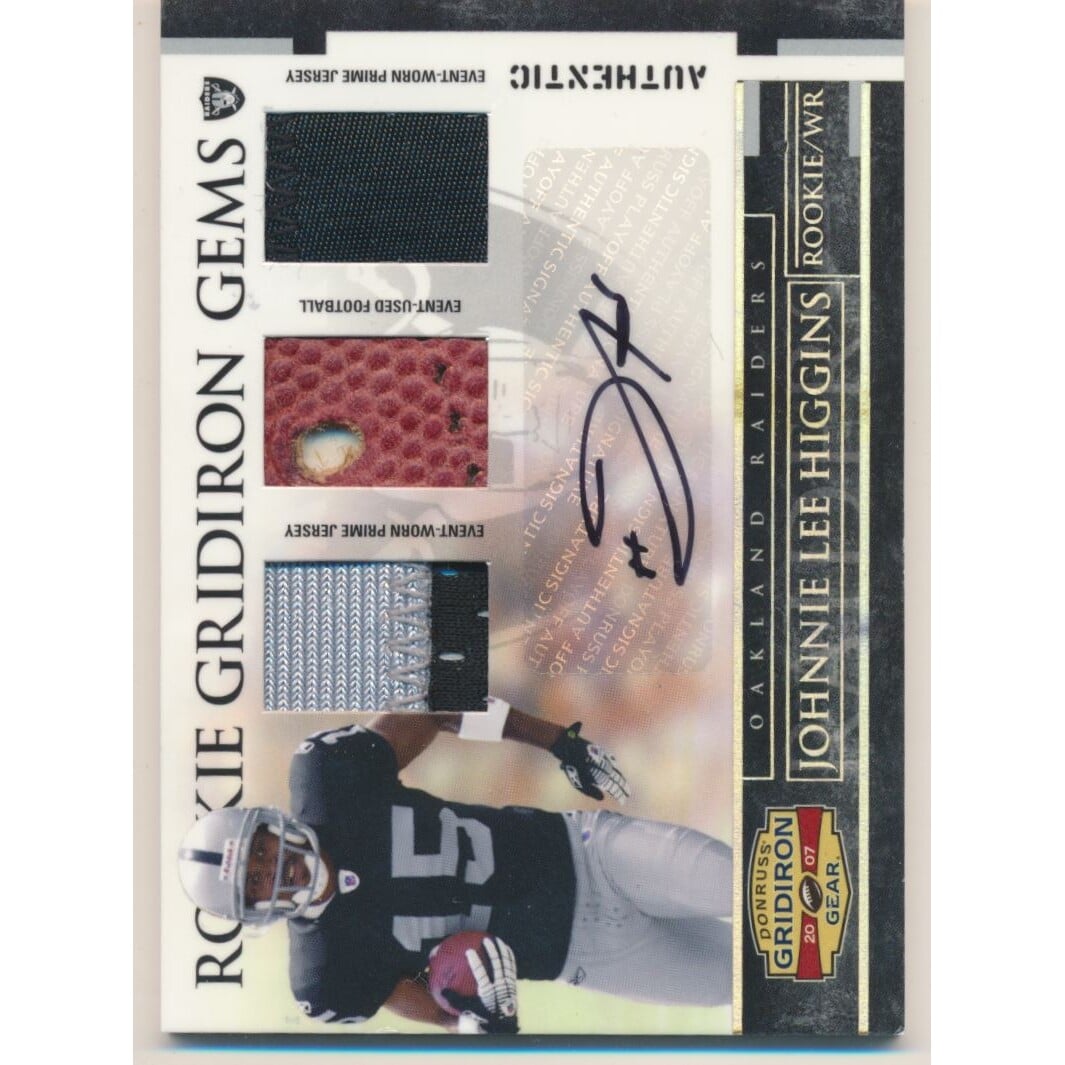 2007 Donruss Gridiron Gear Rookie Jerseys Trios Prime Autographs #229 Johnnie Lee Higgins