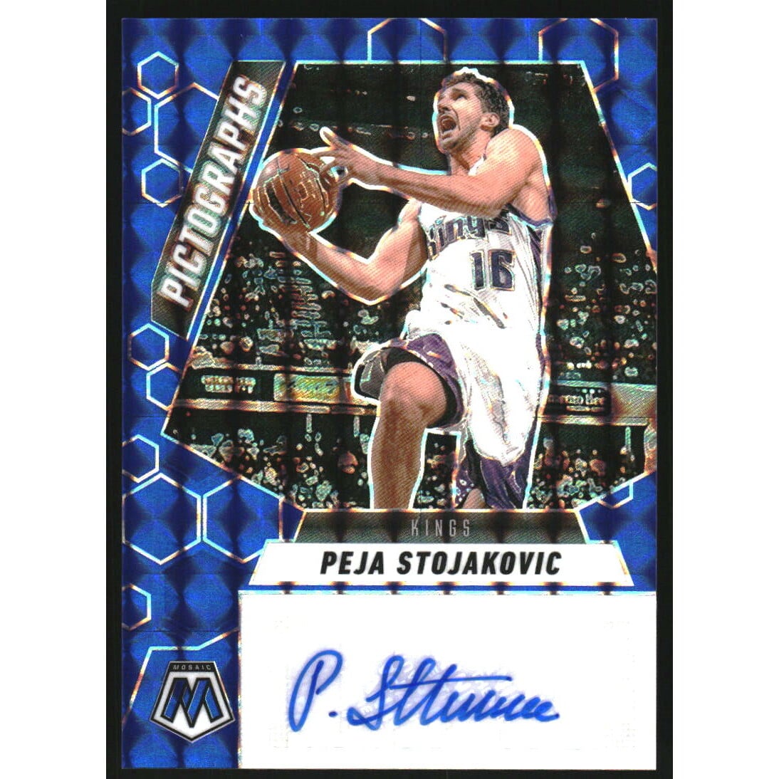 2024-25 Panini Mosaic Pictographs Mosaic Blue #12 Peja Stojakovic. rookie card picture