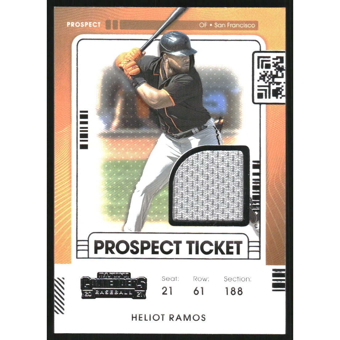 2021 Panini Contenders Prospect Ticket Jerseys #9 Heliot Ramos. rookie card picture