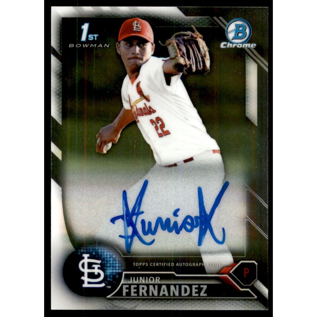 2016 Bowman Chrome Prospect Autographs #BCAPJF Junior Fernandez. rookie card picture