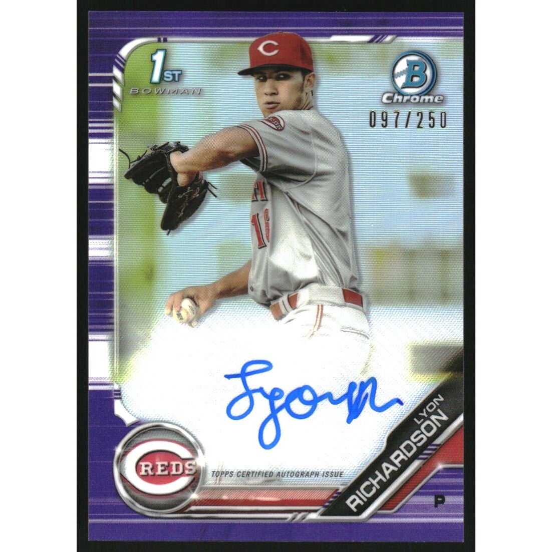 2019 Bowman Chrome Prospect Autographs Purple Refractors #CPALR Lyon Richardson. rookie card picture