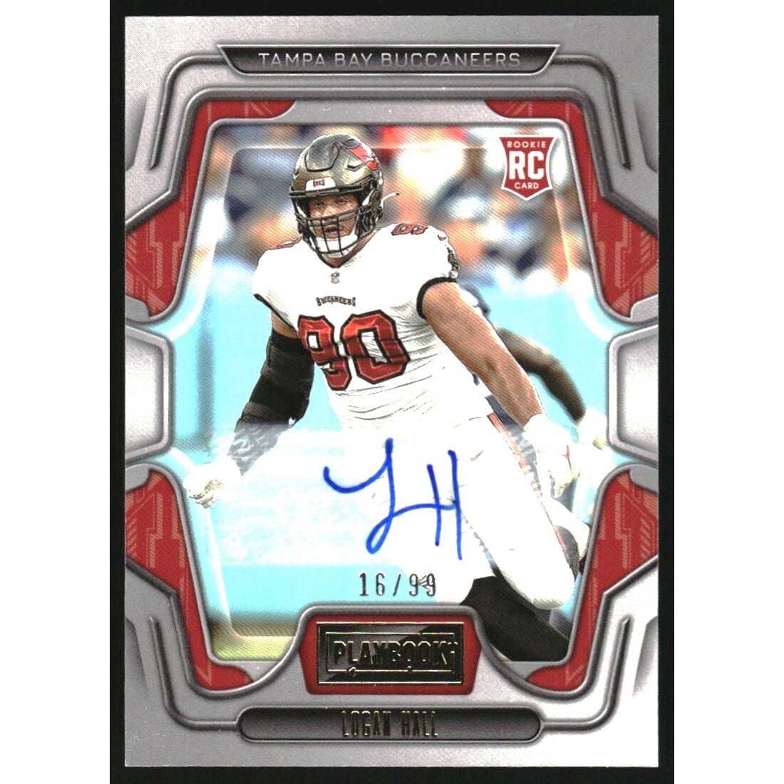 2022 Panini Playbook Rookie Signatures Gold #195 Logan Hall/99. rookie card picture
