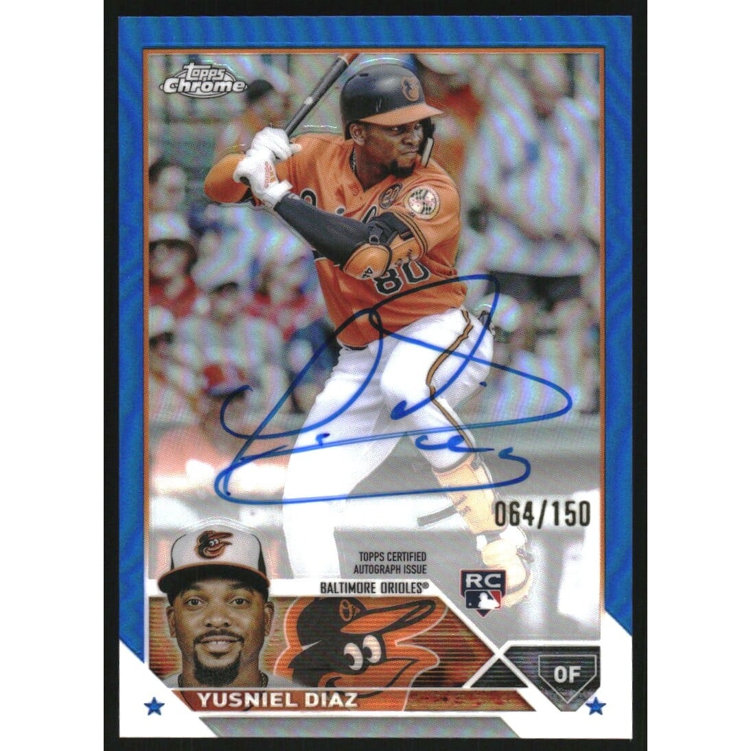 2023 Topps Chrome Rookie Autographs Blue Refractors #RAYDI Yusniel Diaz. rookie card picture