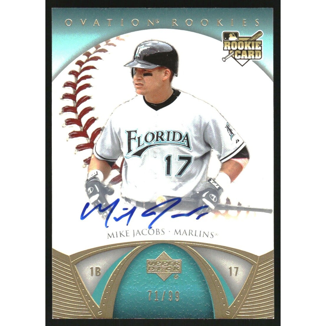 2006 Upper Deck Ovation Gold Rookie Autographs #95 Mike Jacobs. rookie card picture