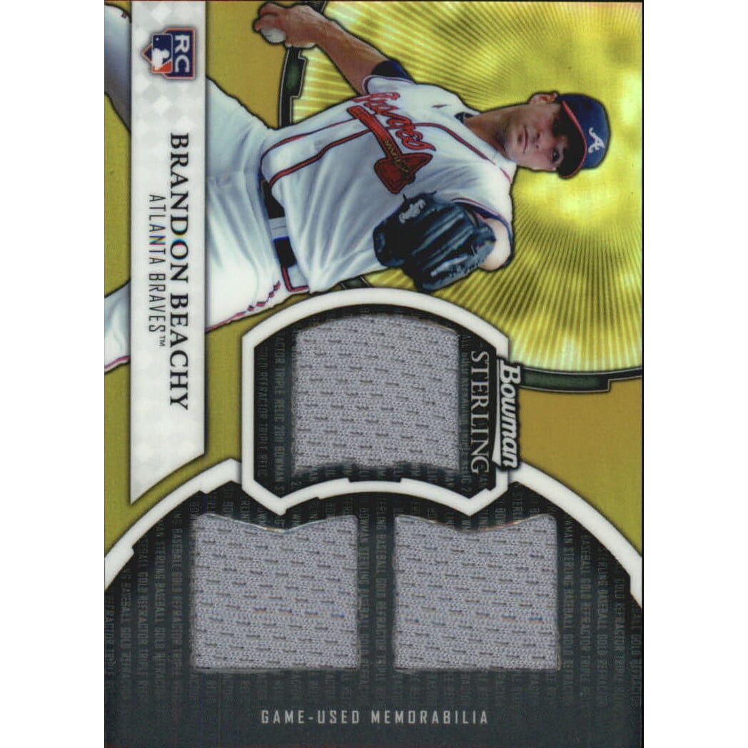 2011 Bowman Sterling Rookie Triple Relic Gold Refractors #BB Brandon Beachy. rookie card picture