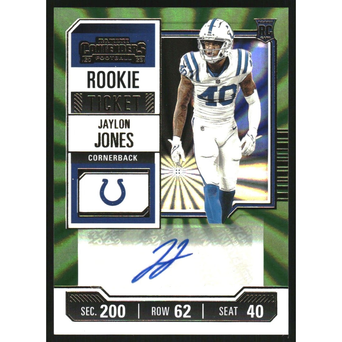 2023 Panini Contenders Opening Kickoff Ticket #243 Jaylon Jones AU. rookie card picture