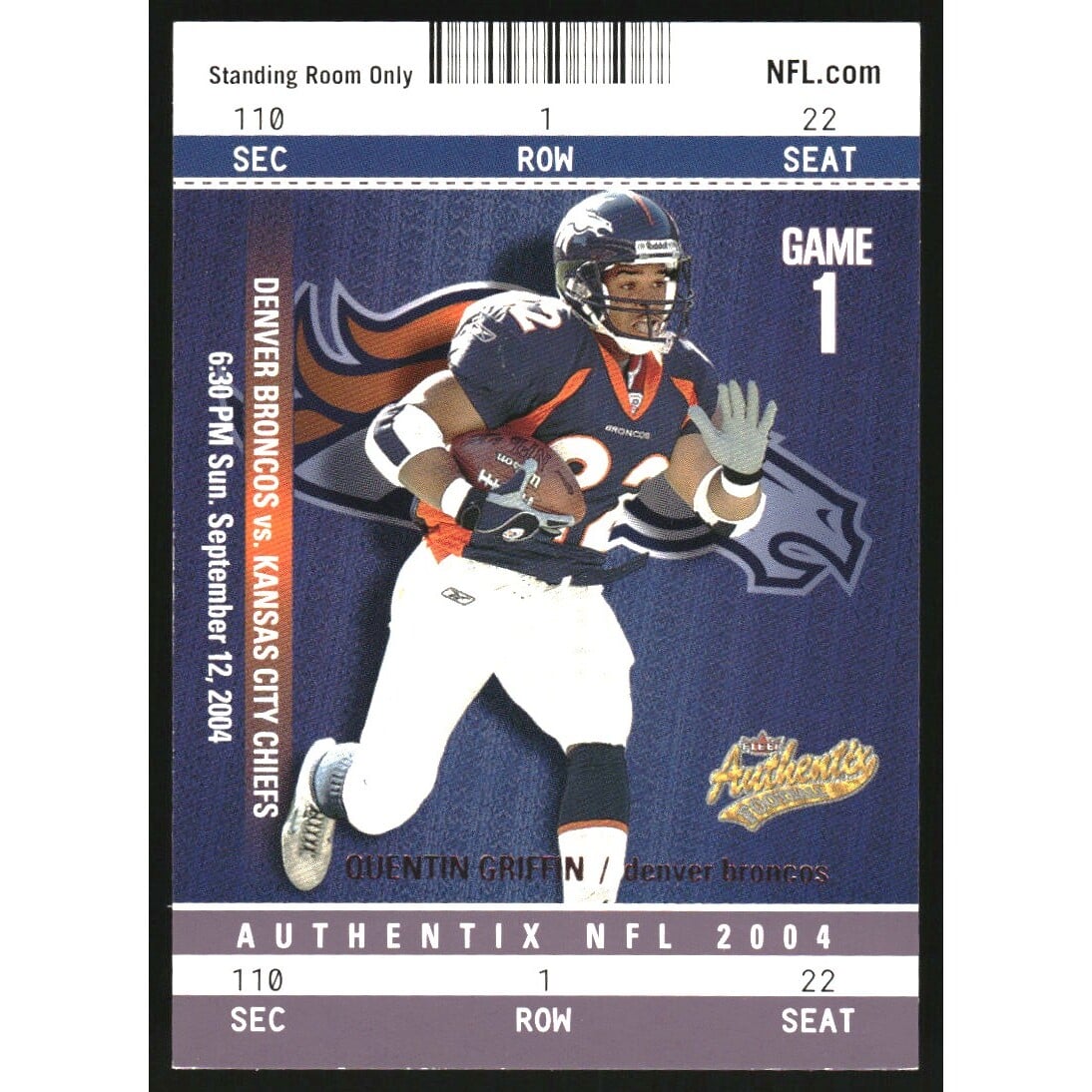 2004 Fleer Authentix Standing Room Only Purple #26 Quentin Griffin. rookie card picture