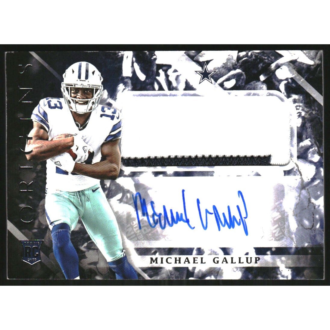 2018 Panini Origins #126 Michael Gallup JSY AU RC. rookie card picture