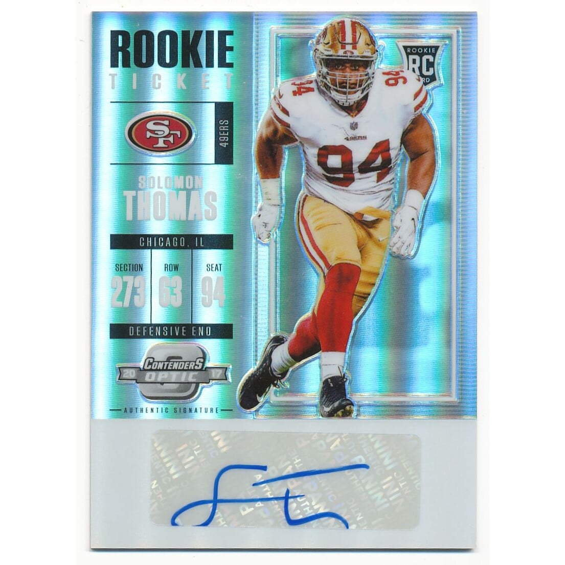 2017 Panini Contenders Optic #155 Solomon Thomas AU RC. rookie card picture