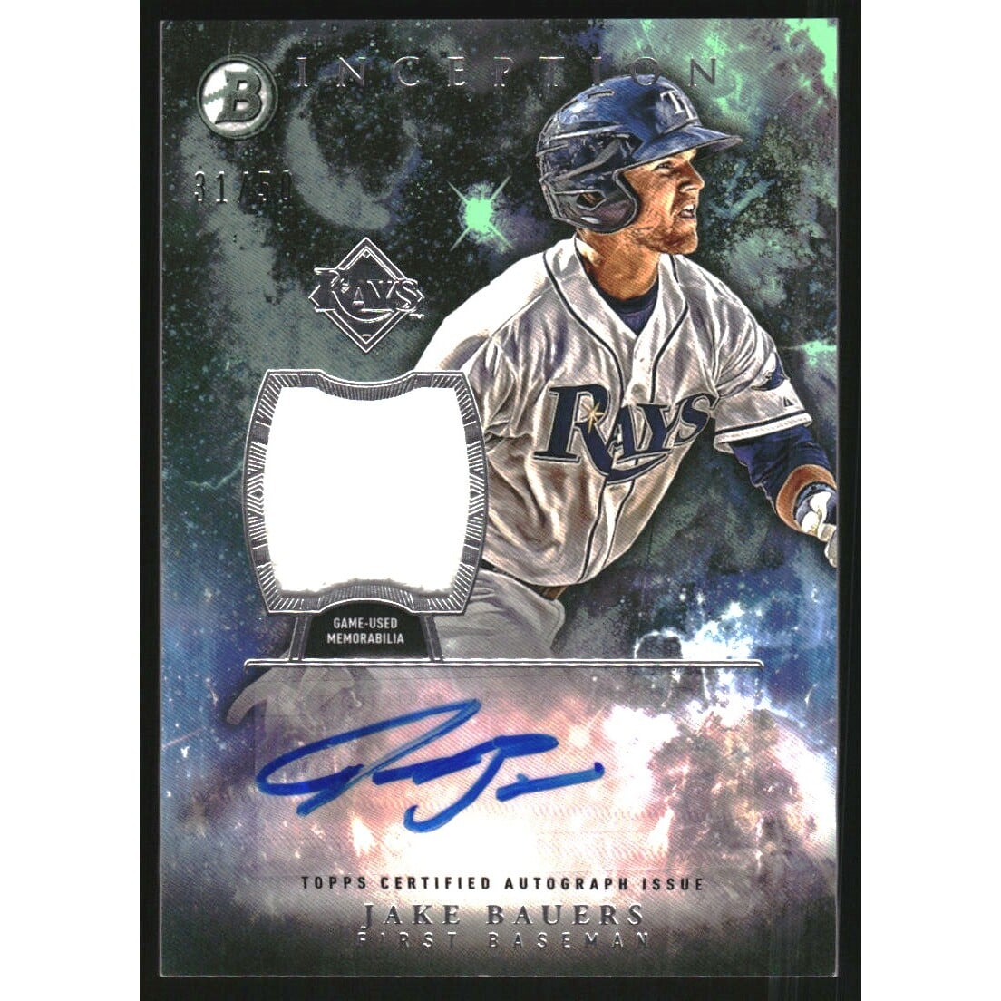 2016 Bowman Inception Relic Autographs Green #IARJBA Jake Bauers. rookie card picture