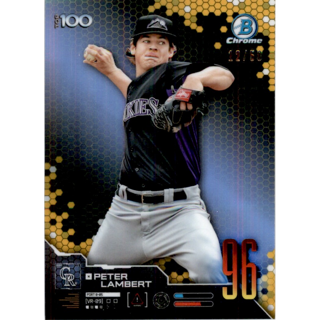 2019 Bowman Chrome Scouts Top 100 Orange Refractors #BTP96 Peter Lambert. rookie card picture