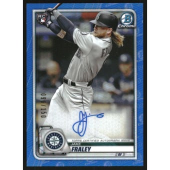 2020 Bowman Chrome Rookie Autographs Blue Refractors #CRAJF Jake Fraley