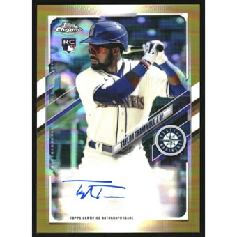 2021 Topps Chrome Update Autographs Gold Refractors #CUSATT Taylor Trammell