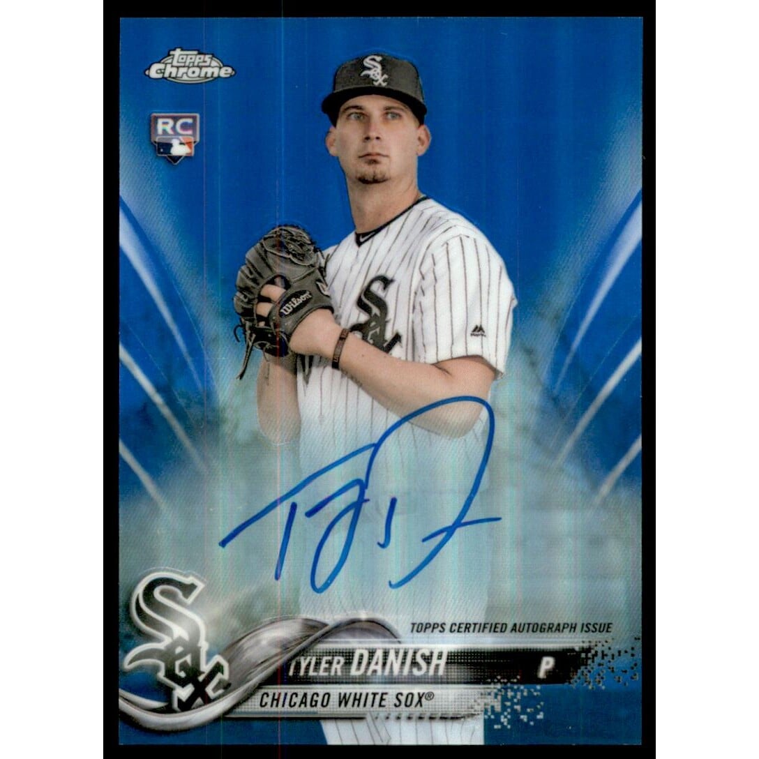 2018 Topps Chrome Rookie Autographs Blue Refractors #RATD Tyler Danish UPD. rookie card picture
