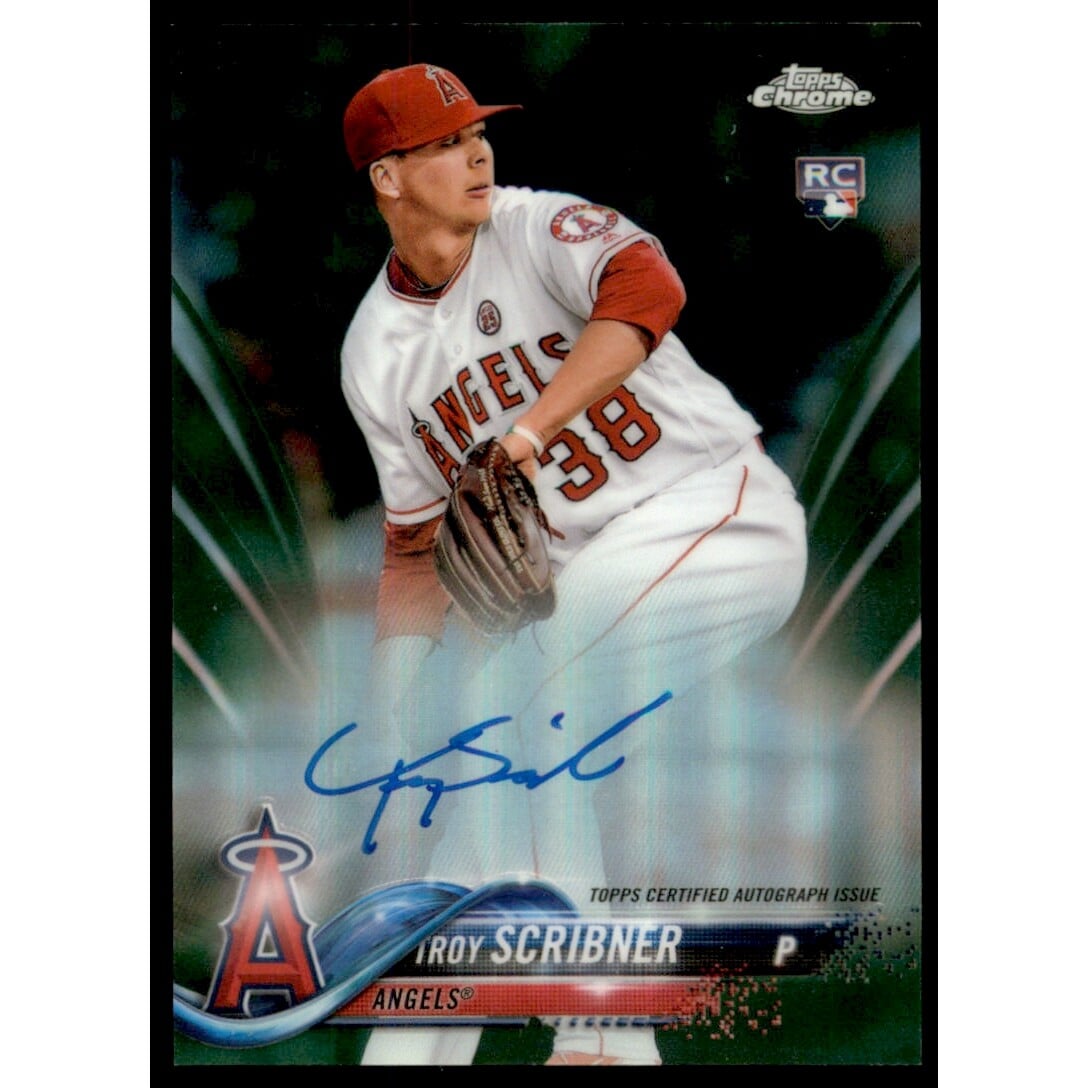 2018 Topps Chrome Rookie Autographs Green Refractors #RATS Troy Scribner. rookie card picture