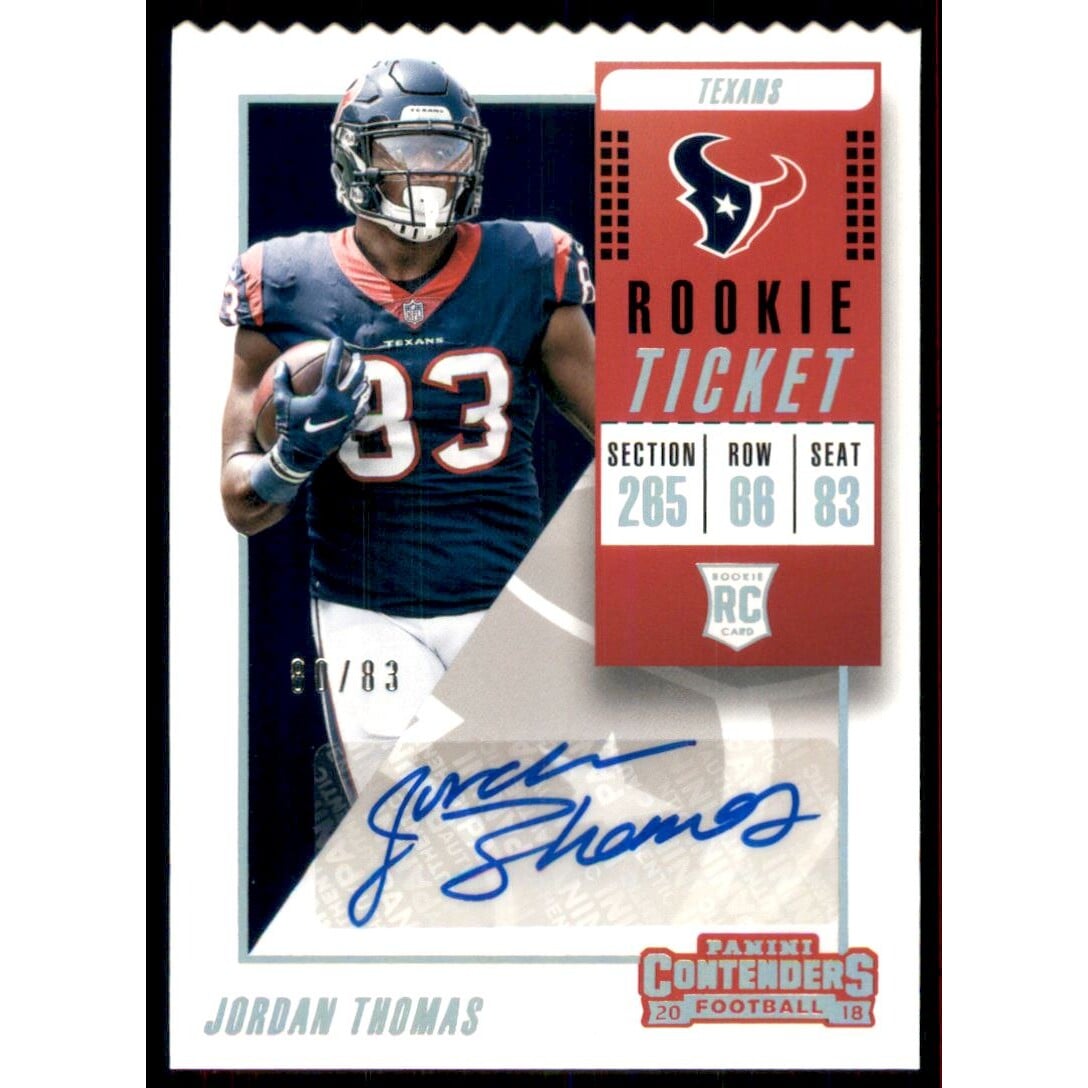 2018 Panini Contenders Ticket Stub #244 Jordan Thomas AU/83. rookie card picture