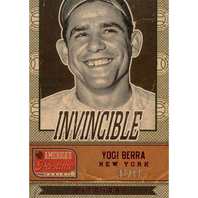 2013 Panini America's Pastime Invincible Red #13 Yogi Berra. rookie card picture