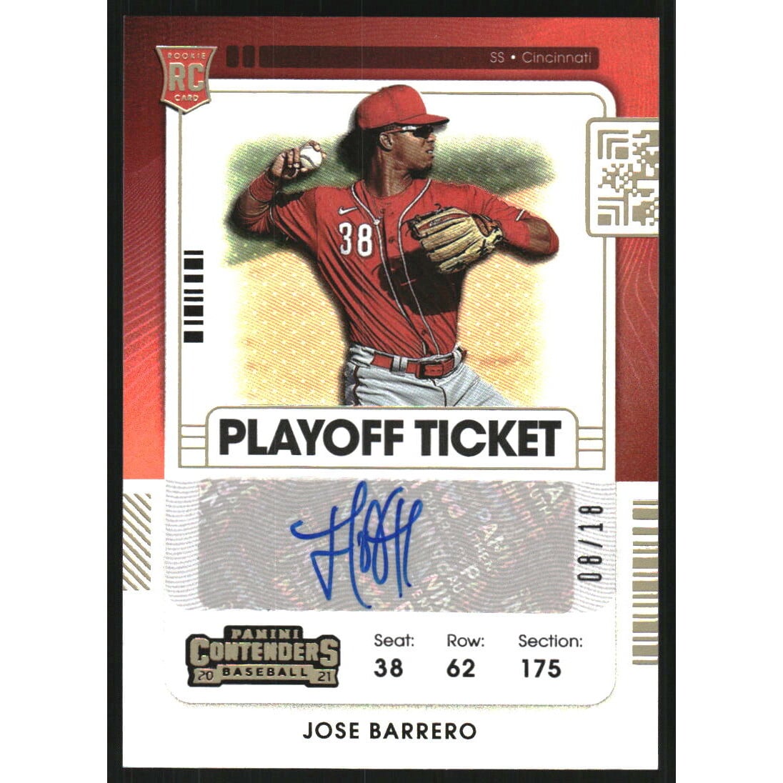 2021 Panini Contenders Playoff Ticket #166 Jose Barrero AU/18. rookie card picture