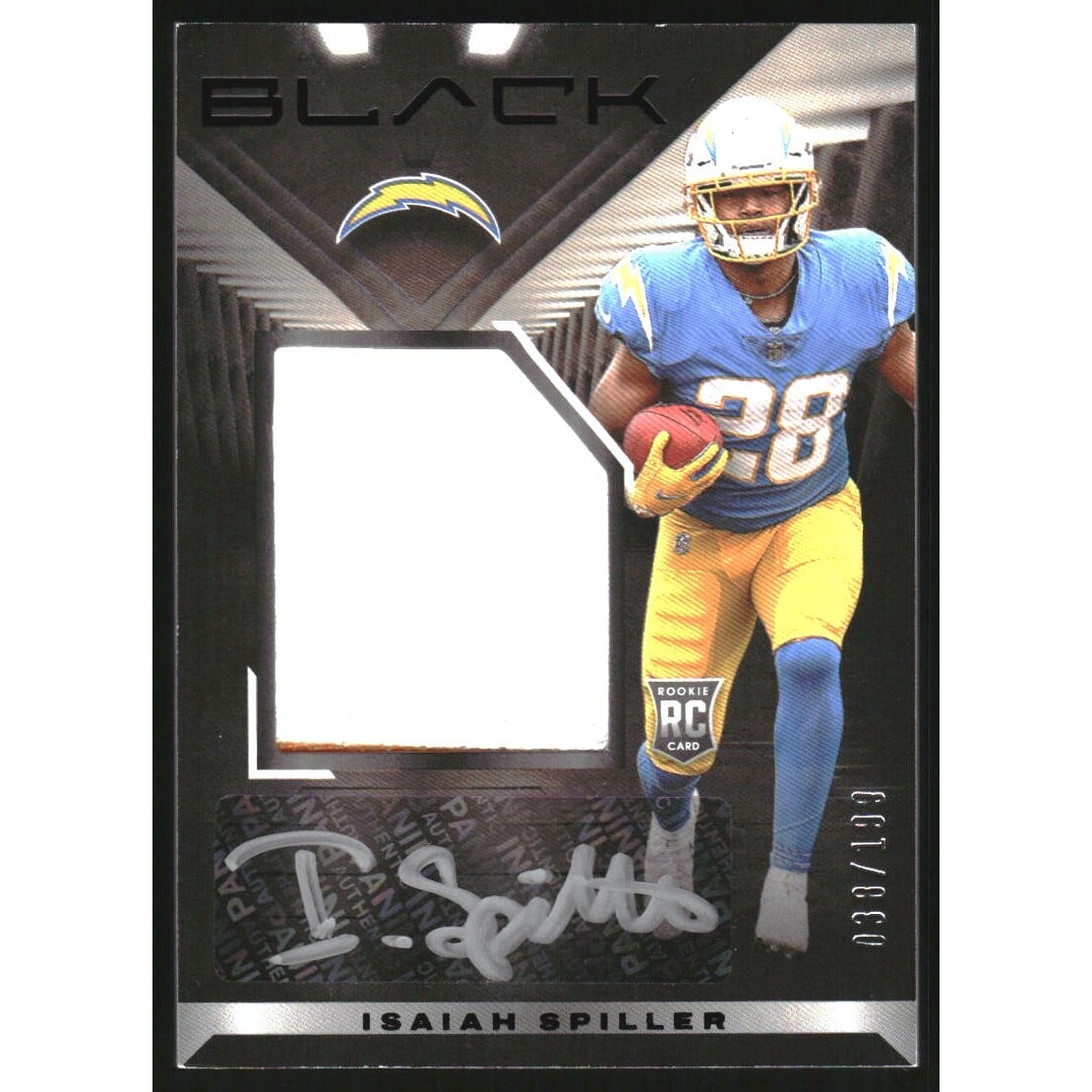 2022 Panini Black Rookie Patch Autographs #210 Isaiah Spiller/199. rookie card picture