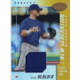 2002 Leaf Certified Mirror Gold #177 Hank Blalock NG Jsy