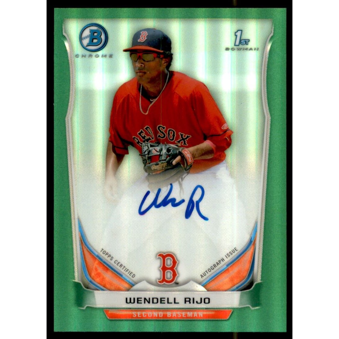 2014 Bowman Chrome Prospect Autographs Green Refractors #BCAPWR Wendell Rijo. rookie card picture