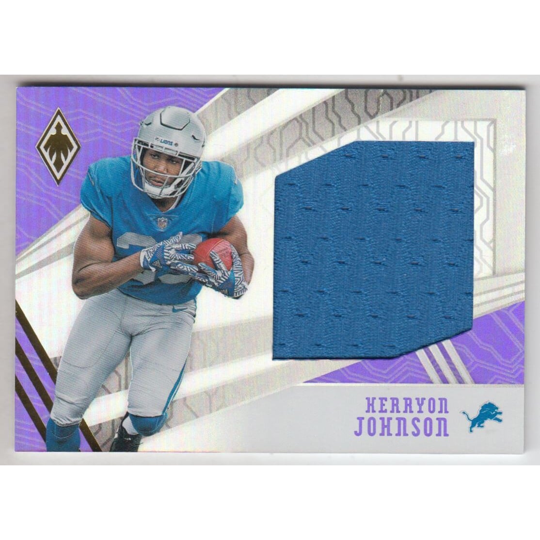 2018 Panini Phoenix Rookie Jumbo Jerseys Purple #20 Kerryon Johnson. rookie card picture