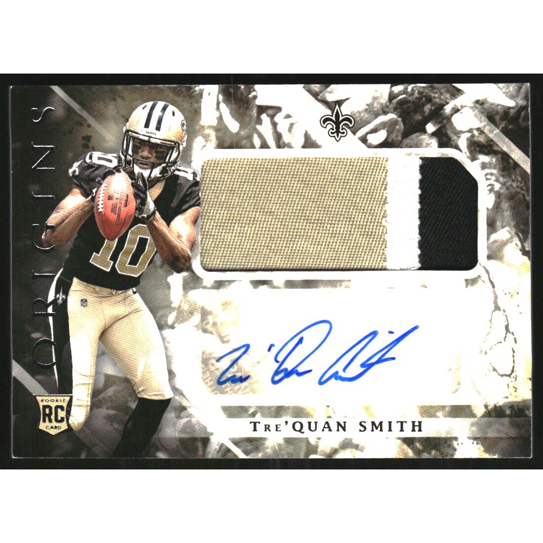 2018 Panini Origins #125 Tre'Quan Smith JSY AU RC. rookie card picture