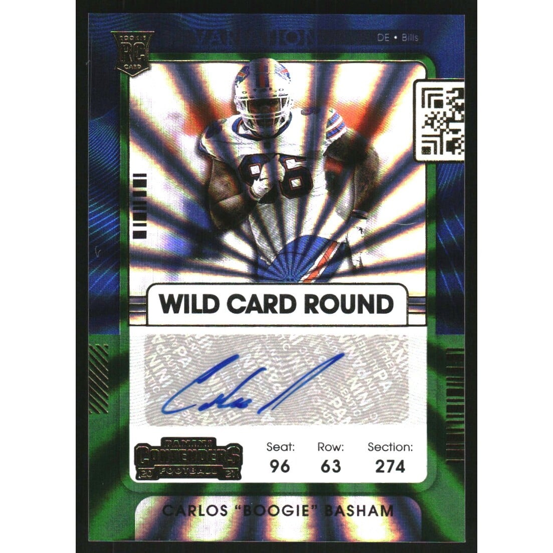 2021 Panini Contenders Wild Card #176B Carlos Basham AU. rookie card picture