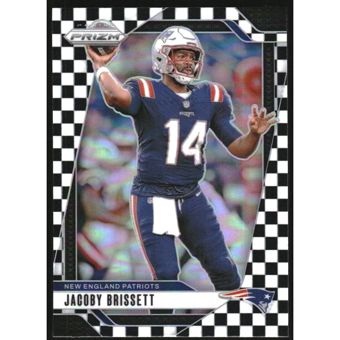 2024 Panini Prizm Prizms Black and White Checker #194 Jacoby Brissett. rookie card picture