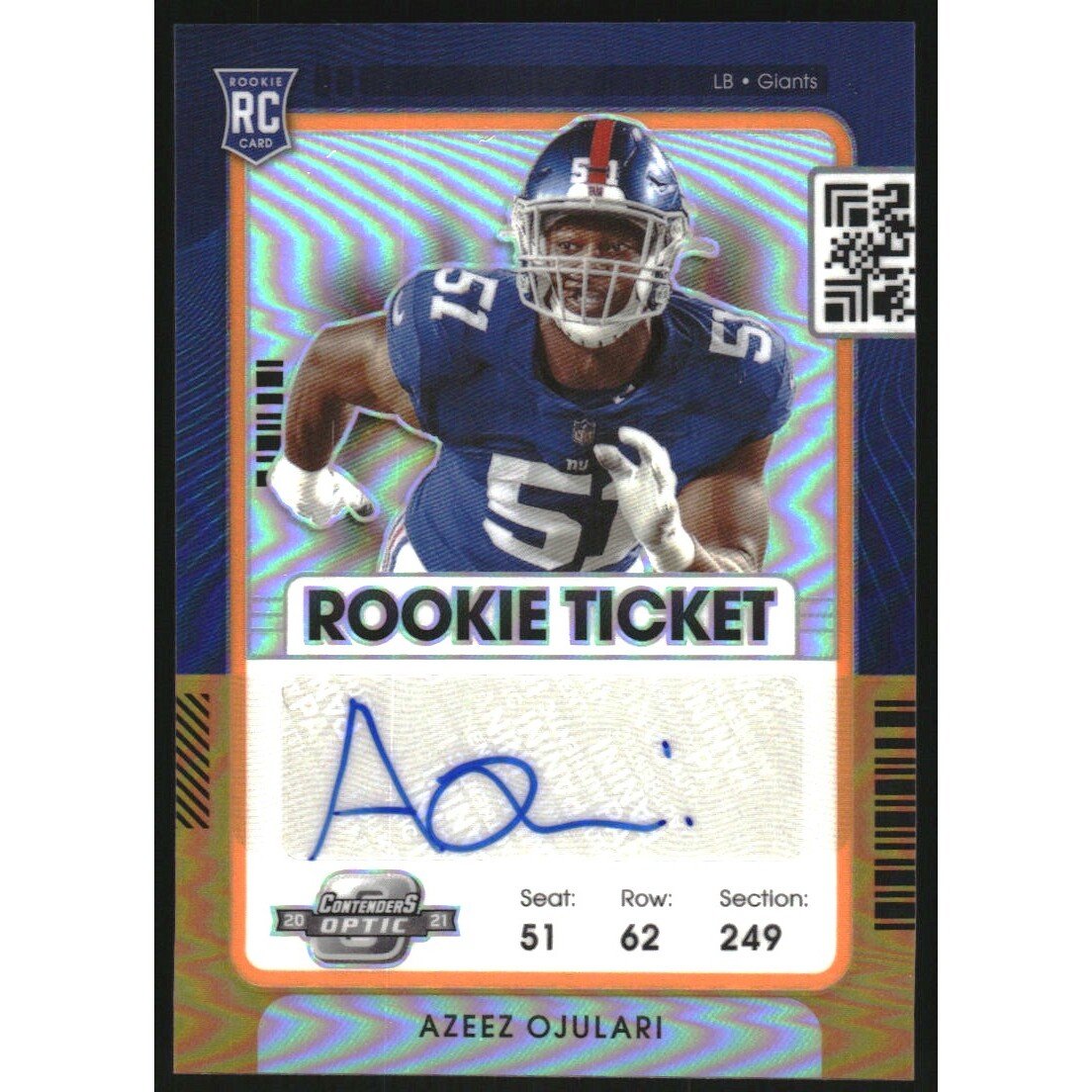 2021 Panini Contenders Optic Orange #166 Azeez Ojulari AU. rookie card picture
